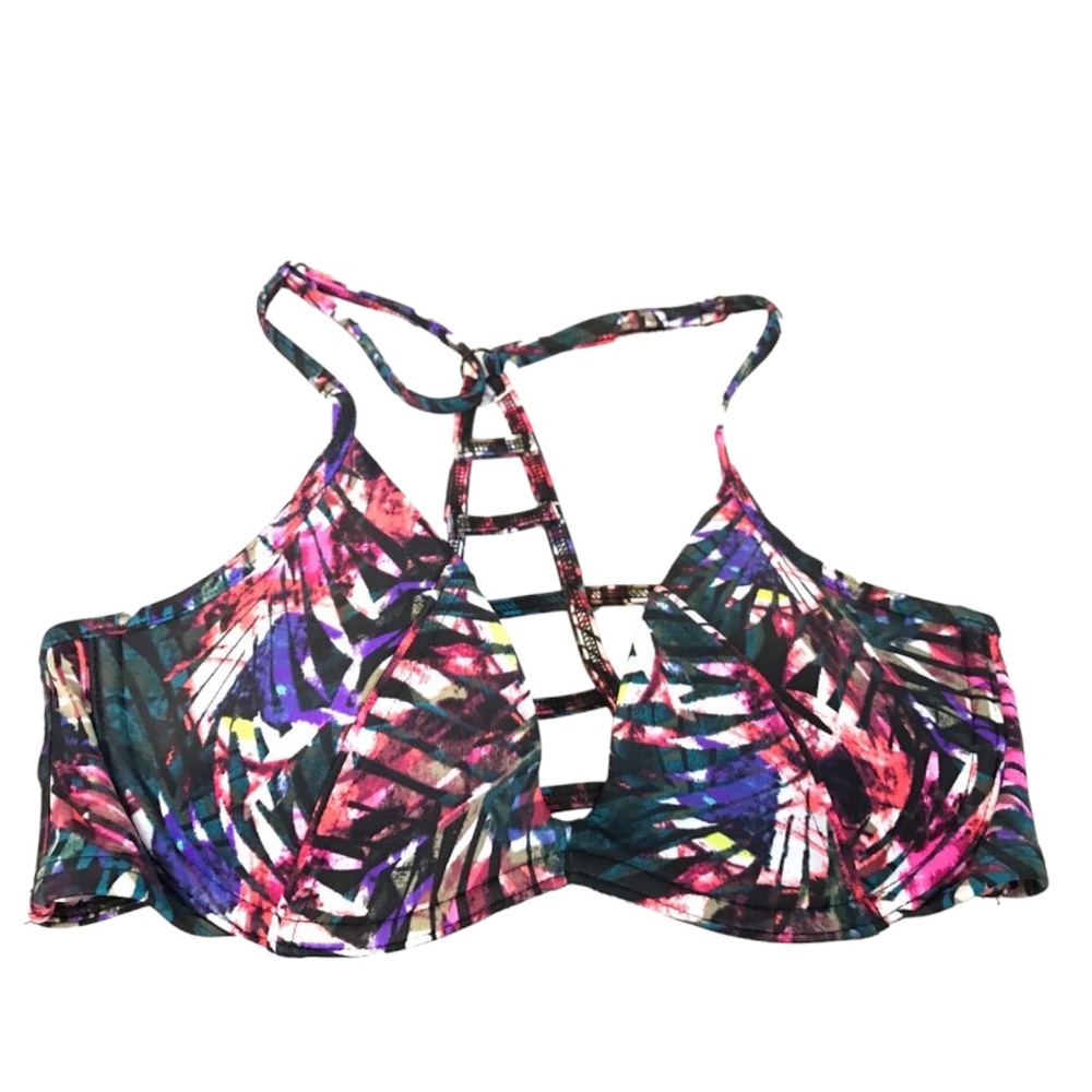 Victoria's Secret PINK Multicolor Tropical Palm Strappy Back Scoop Bikini Top XS